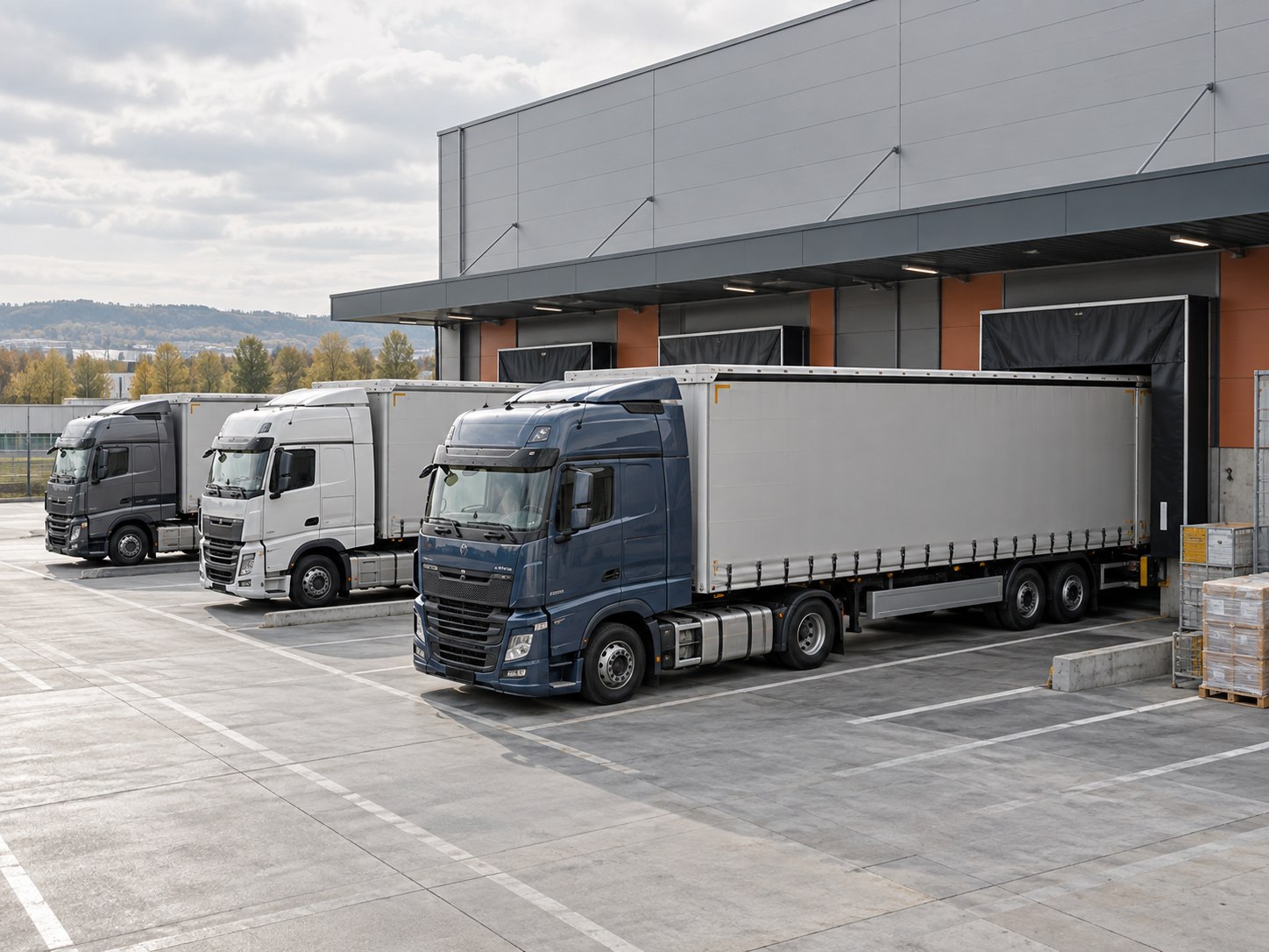 Freight vehicles at distribution centre loading docks